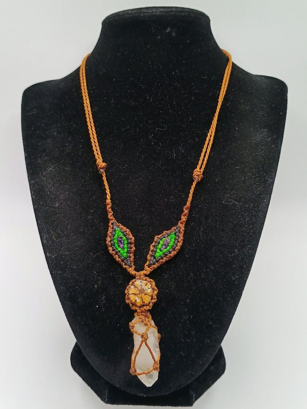 Handmade Macrame Necklace with Clear Quartz Crystal